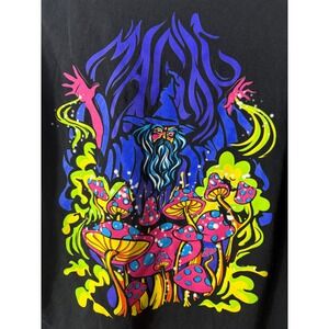 ALab Black Graphic T-Shirt with Colorful Mushroom Print Hippiecorecore Tee Large